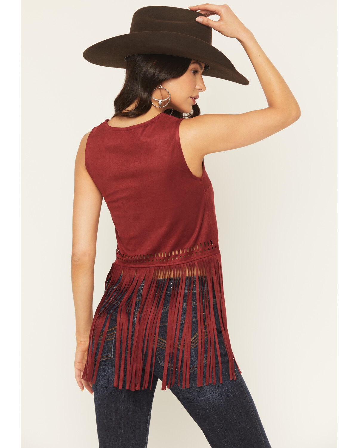 Image #5 - Idyllwind Women's Whitsett Cutout Faux Suede Fringe Tank Top, Cherry, hi-res