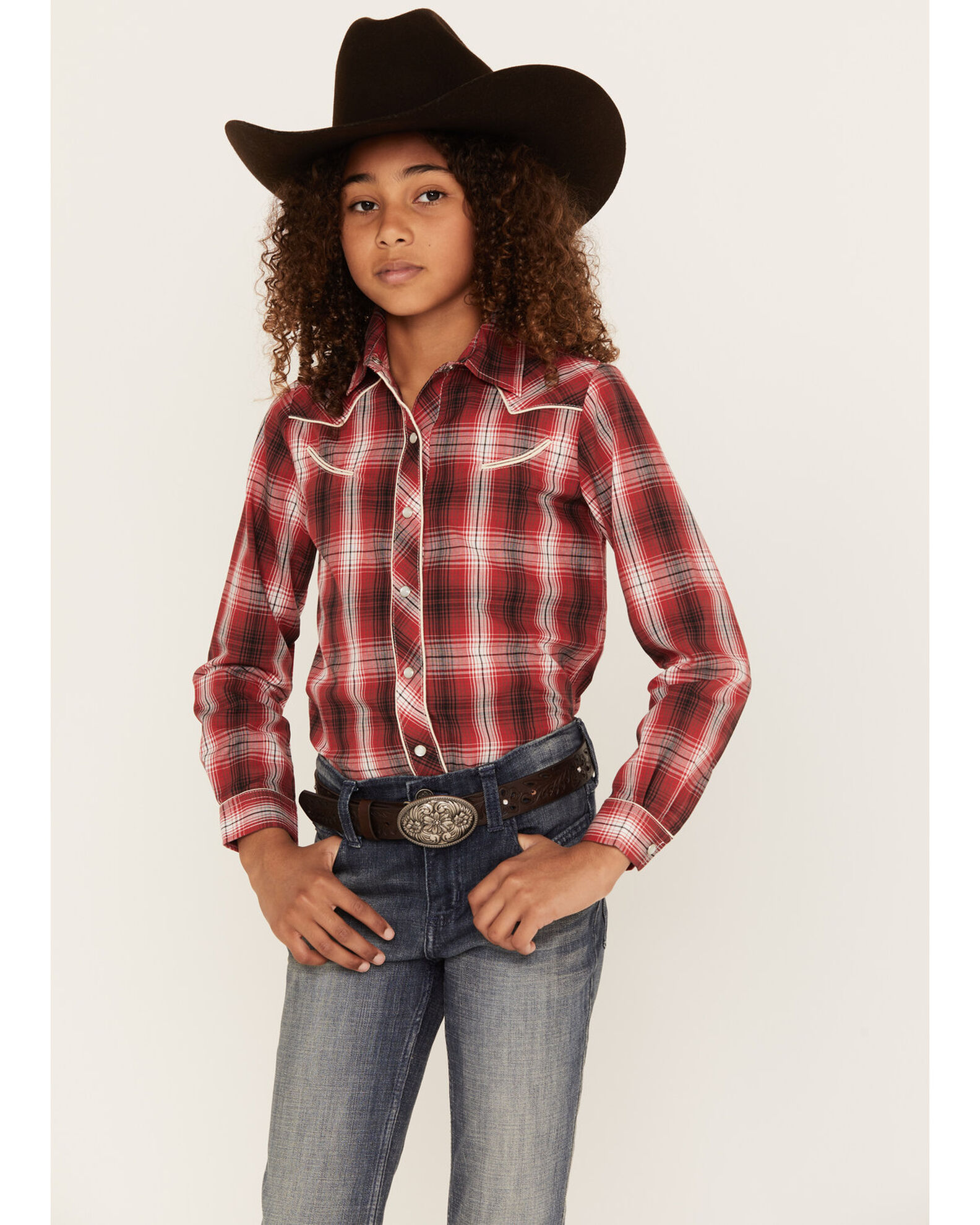 Roper Girls Plaid Print Long Sleeve Pearl Snap Western Shirt
