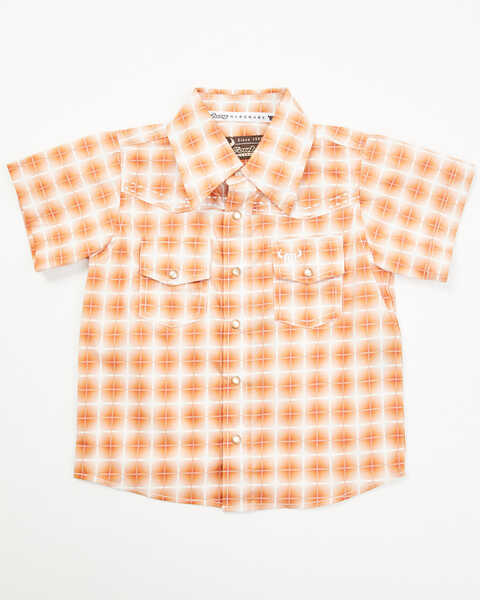 Cowboy Hardware Toddler Boys' Gradient Square Short Sleeve Snap Western Shirt , Orange, hi-res
