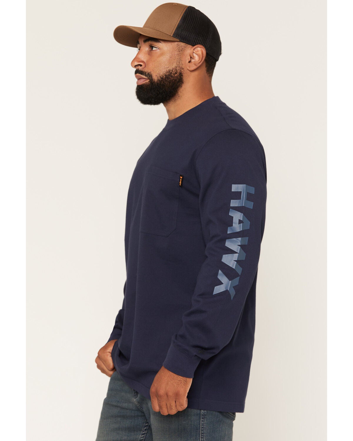 Image #2 - Hawx Men's Logo Graphic Long Sleeve Work T-Shirt, Navy, hi-res