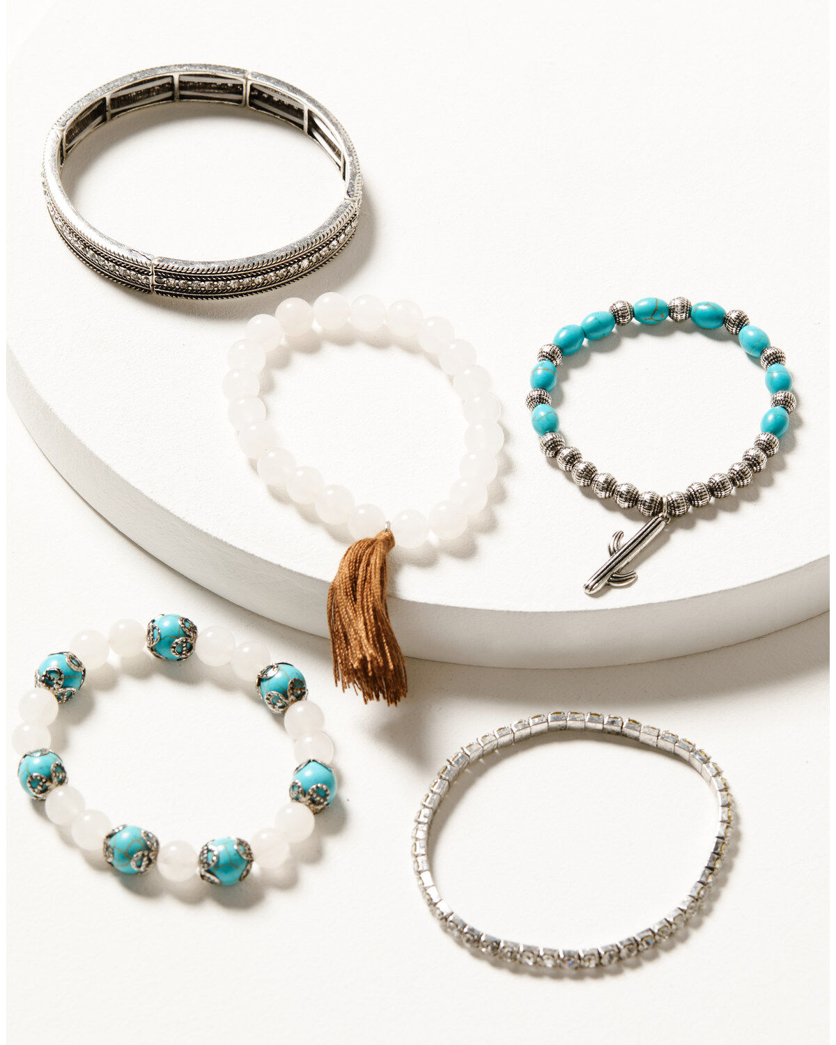 Image #1 - Shyanne Women's Prism Skies Rose Quartz & Turquoise Stretch Bracelet Set - 5-Piece, Silver, hi-res