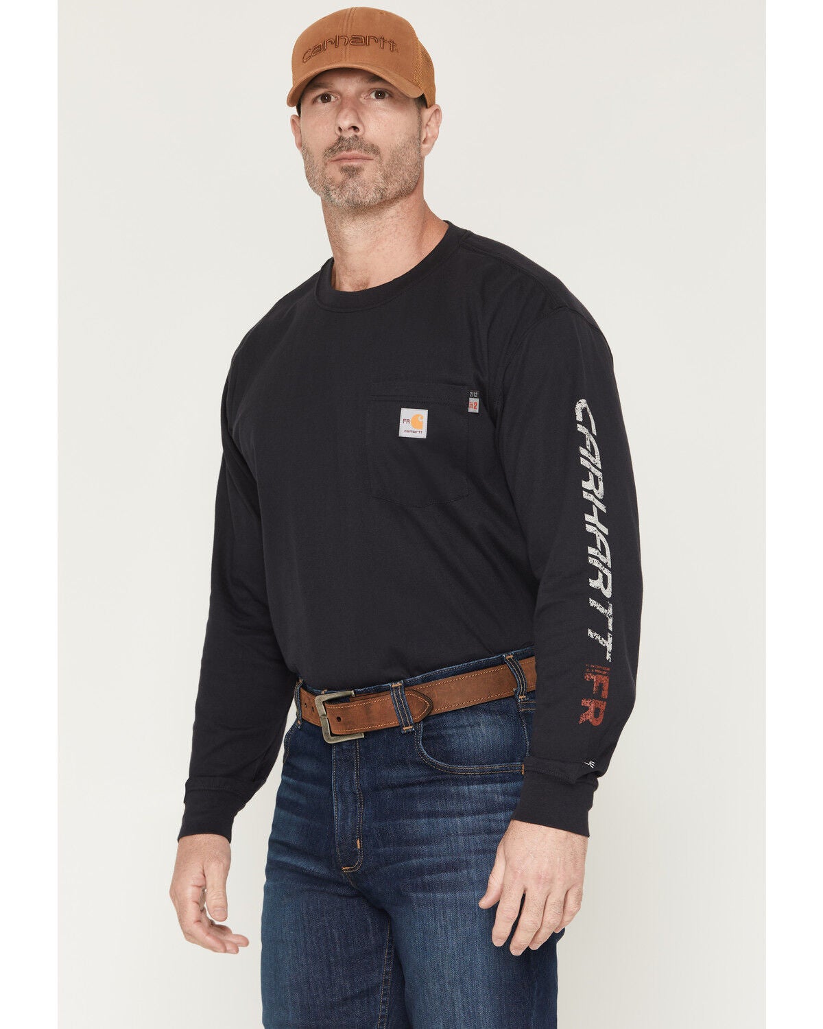 Carhartt Men's FR Loose Fit Long Sleeve Lightweight Diamond Plate Graphic Work T-Shirt, Black, hi-res