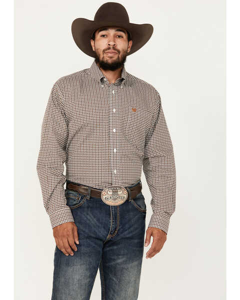 Cinch Men's Geo Print Long Sleeve Button-Down Western Shirt, White, hi-res