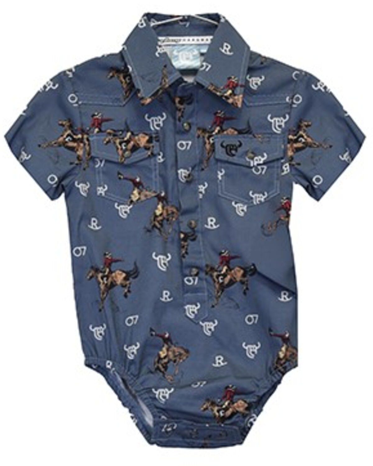 Image #1 - Cowboy Hardware Infant Boys' Vintage Bronc Short Sleeve Snap Onesie, Grey, hi-res