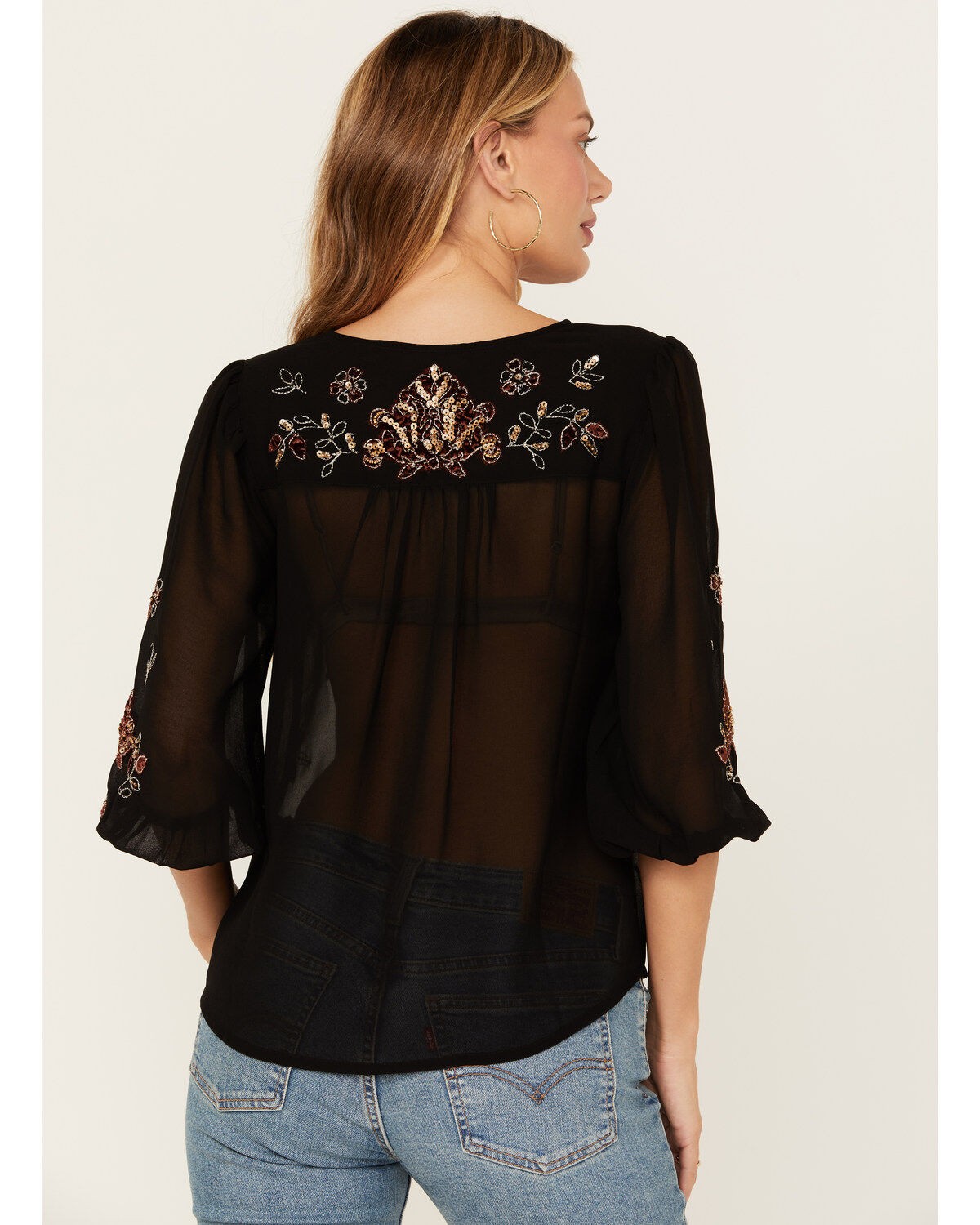 Image #4 - Shyanne Women's Decorated Peasant Top, Black, hi-res