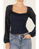 Image #3 - Shyanne Women's Solid Lace Long Sleeve Shirt, Navy, hi-res