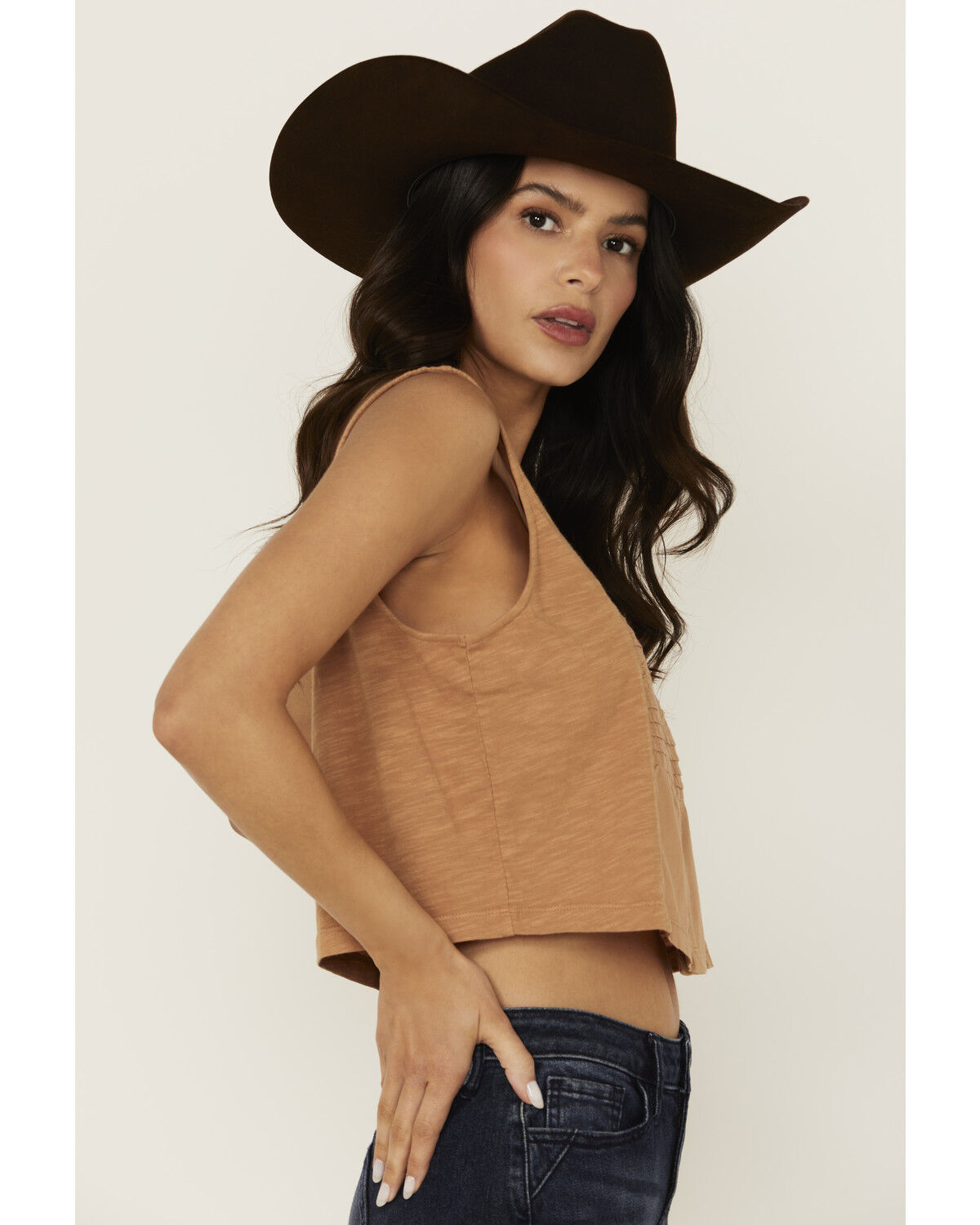 Image #2 - Cleo + Wolf Women's Brighton Cropped Pintuck Tank, Light Orange, hi-res