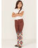 Ranch Dress'n Girls' Dakota Southwestern Print Mid Rise Super Flare Jeans, Burgundy, hi-res