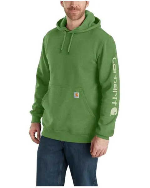 Carhartt Men's Loose Fit Midweight Logo Sleeve Graphic Hooded Sweatshirt, Forest Green, hi-res