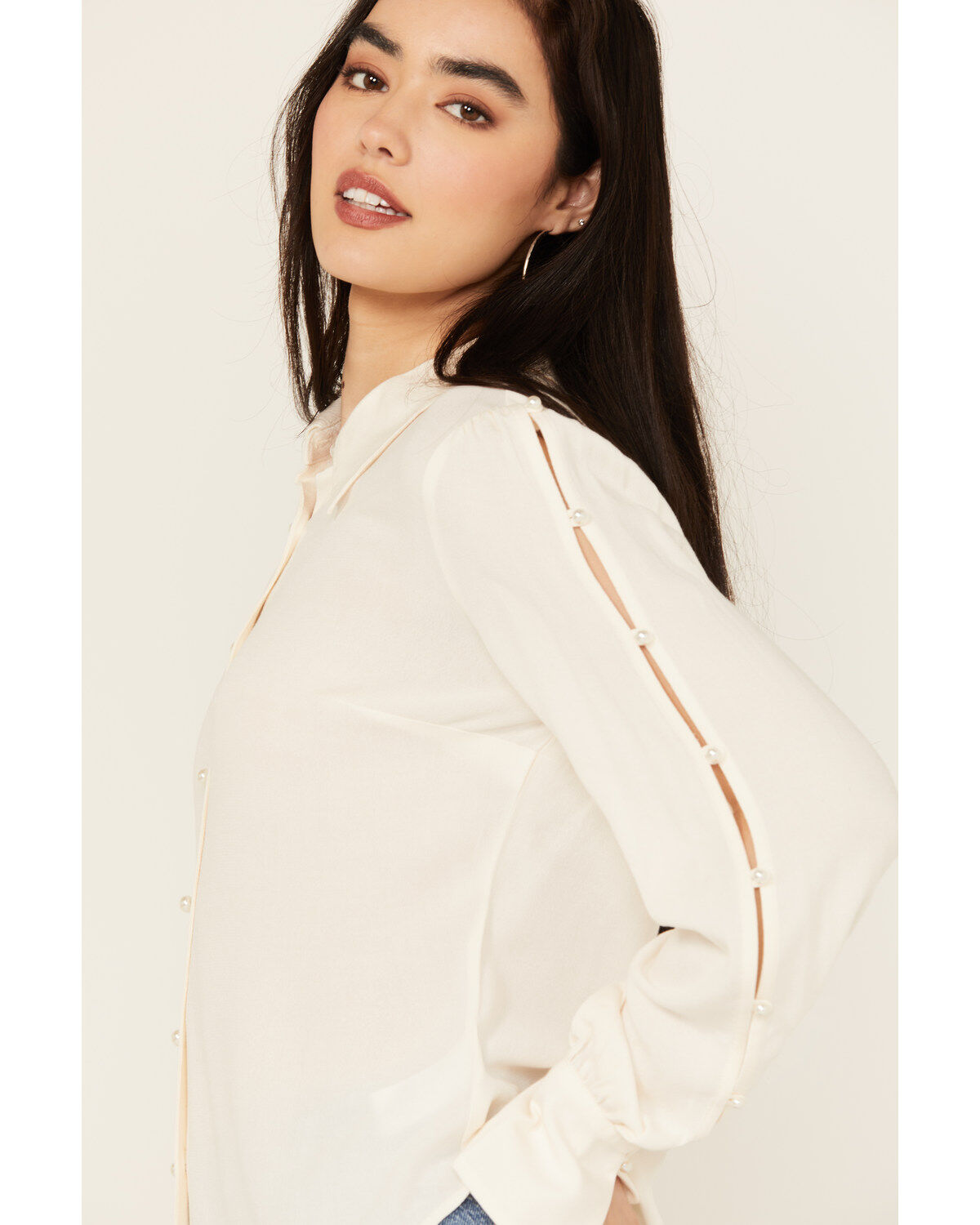 Image #2 - Shyanne Women's Long Sleeve Cut Out Western Shirt, Cream, hi-res