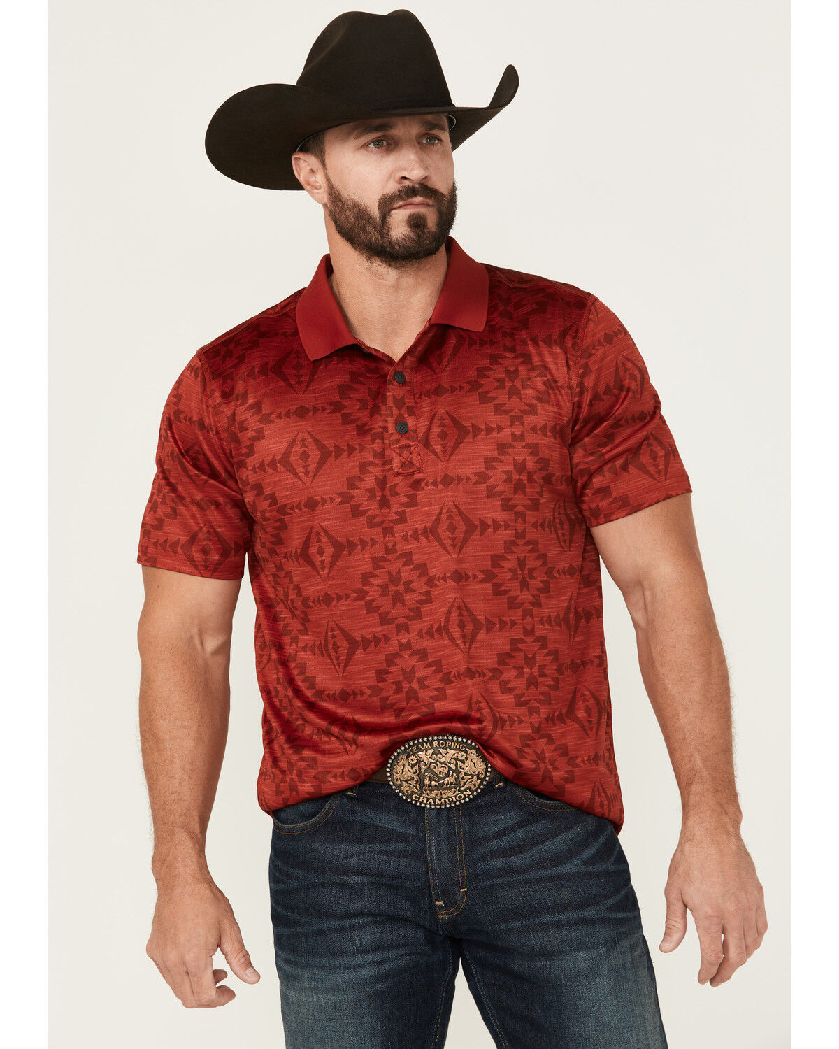 Product Name:  RANK 45® Men's Pickup Geo Print Short Sleeve Button-Down Polo Shirt