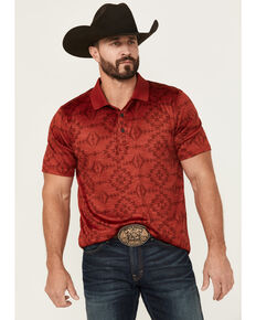 RANK 45® Men's Stock Tonal Southwestern Print Short Sleeve Button-Down Polo Shirt, Red, hi-res