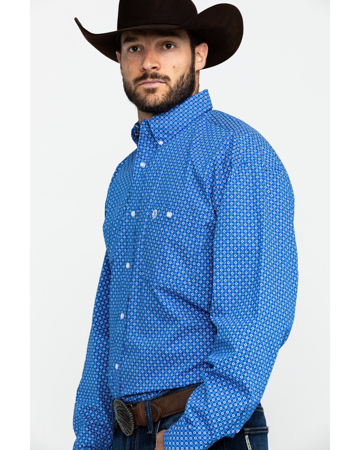 Image #3 - George Strait by Wrangler Men's Royal Blue Geo Print Long Sleeve Western Shirt , , hi-res