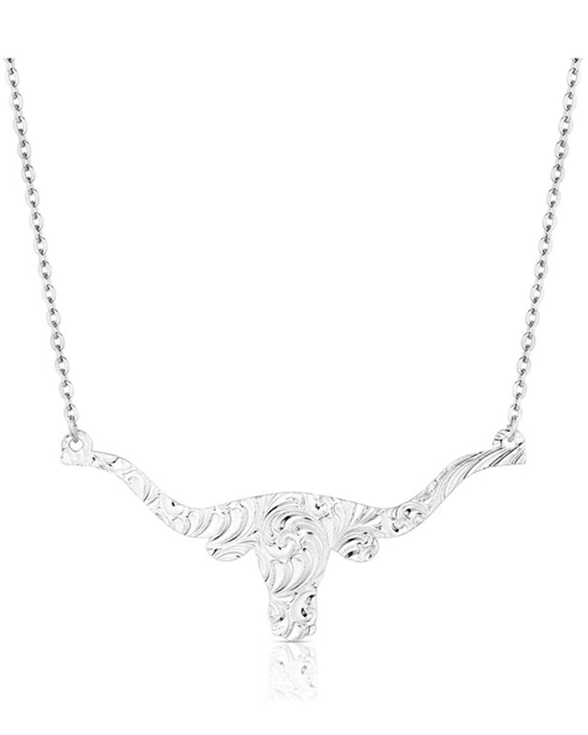 Image #2 - Montana Silversmiths Women's Out West Longhorn Necklace, Silver, hi-res