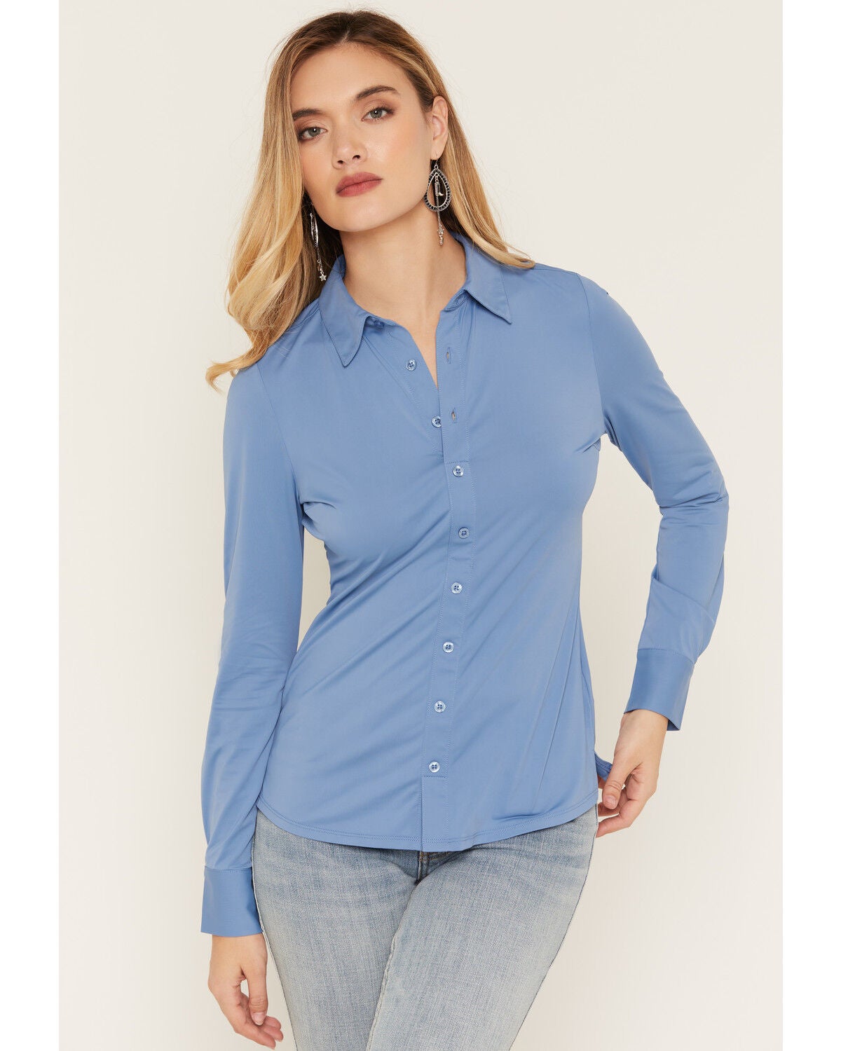 Idyllwind Women's Solid Long Sleeve Pullover Western Riding Shirt, Steel, hi-res