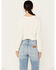 Jolt Women's Egret Lace Trim Button Down Long Sleeve Top, Cream, hi-res