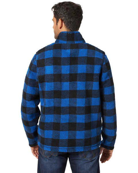 Image #2 - Wrangler Men's Plaid Sherpa 1/4 Zip Pullover , Blue, hi-res
