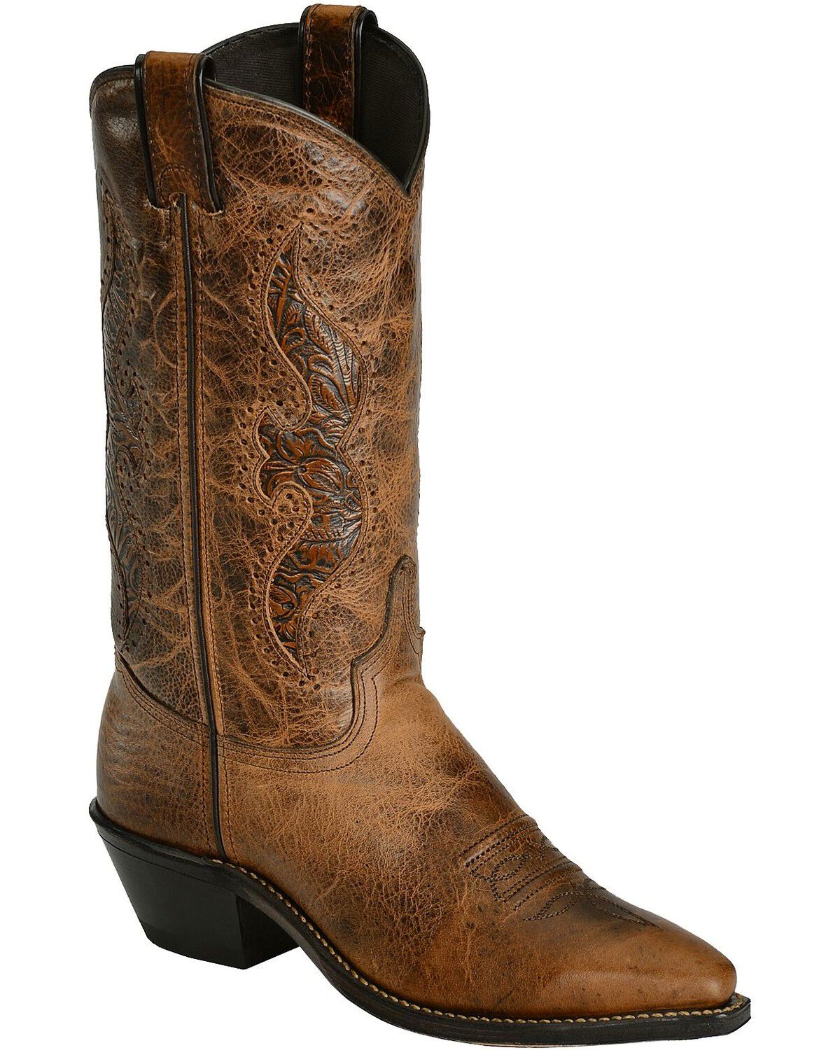 Abilene Women's 11" Tooled Inlay Western Boots, Brown, hi-res