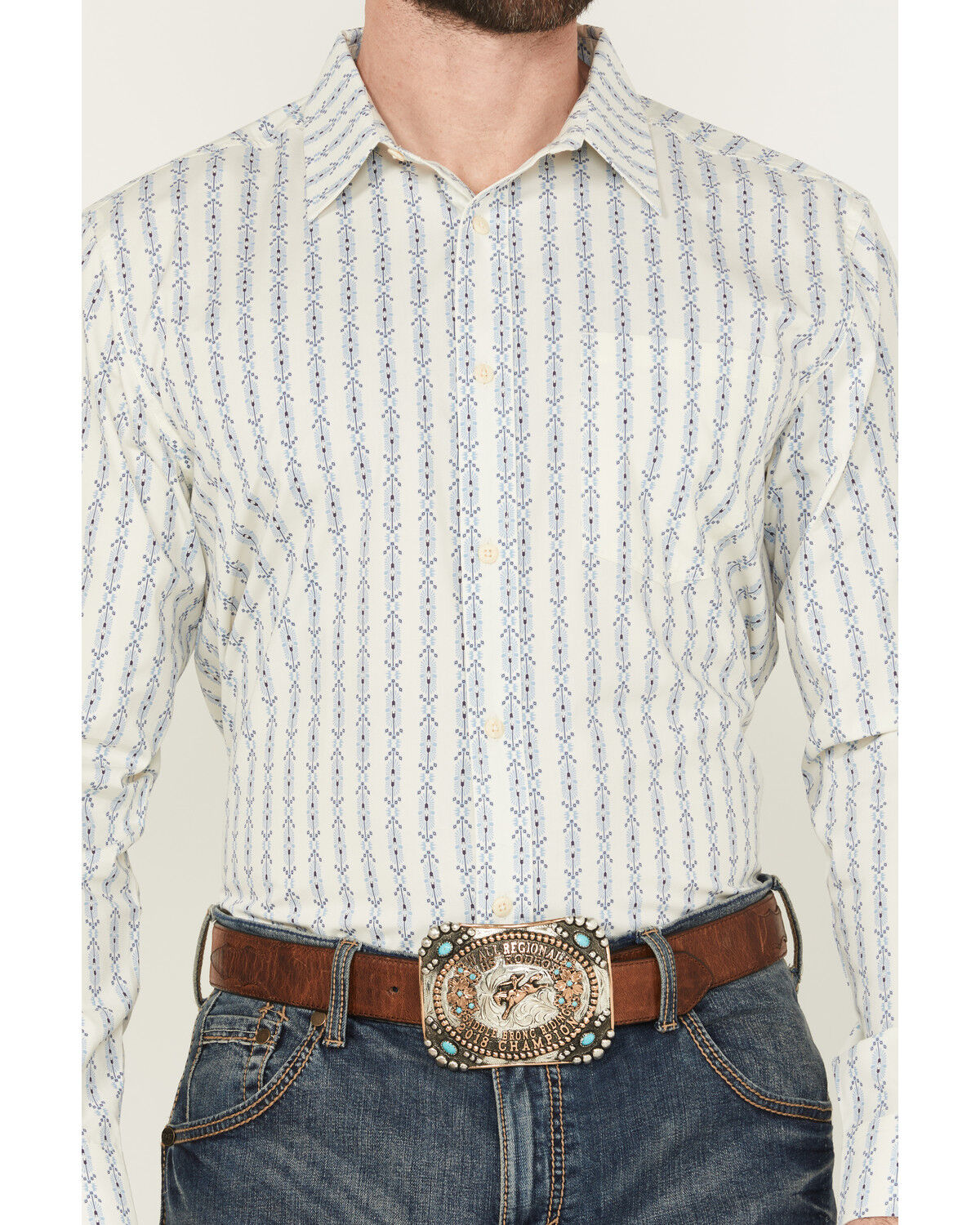 Image #3 - Gibson Trading Co Men's Luau Larry Geo Stripe Long Sleeve Button-Down Stretch Western Shirt, Ivory, hi-res