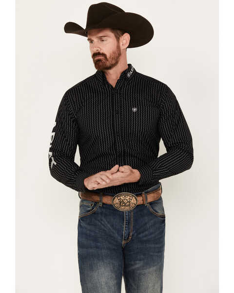 Ariat Men's Team Woodson Novelty Striped Long Sleeve Button-Down Western Shirt, Black, hi-res
