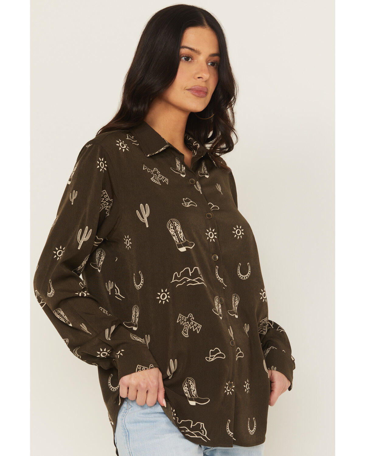 Image #2 - Ariat Women's Conversational Print Long Sleeve Button-Down Homestyle Western Shirt, Olive, hi-res