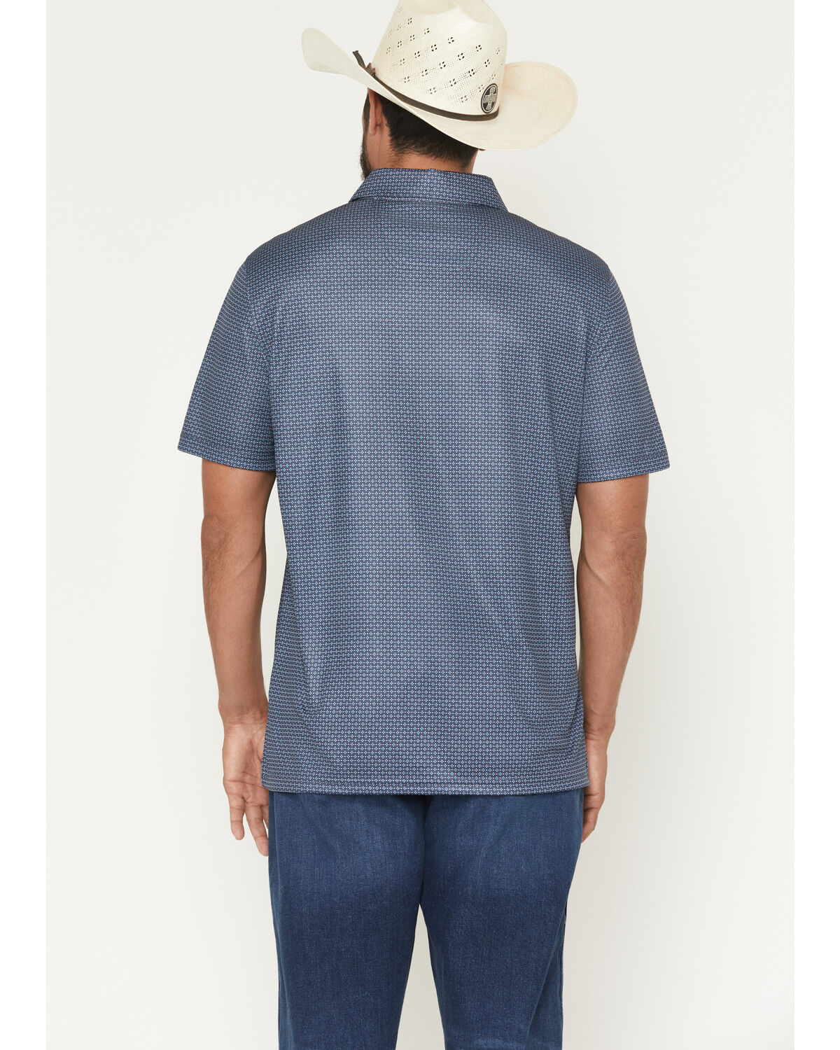 Image #4 - Panhandle Slim Men's Geo Print Short Sleeve Snap Polo Shirt, Navy, hi-res