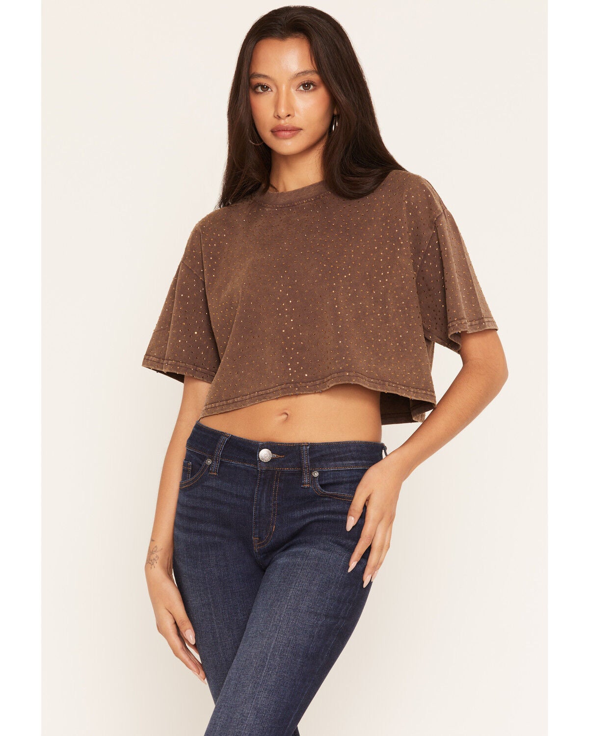Image #1 - Daniel Diamond Women's VIP Cropped Tee, Brown, hi-res