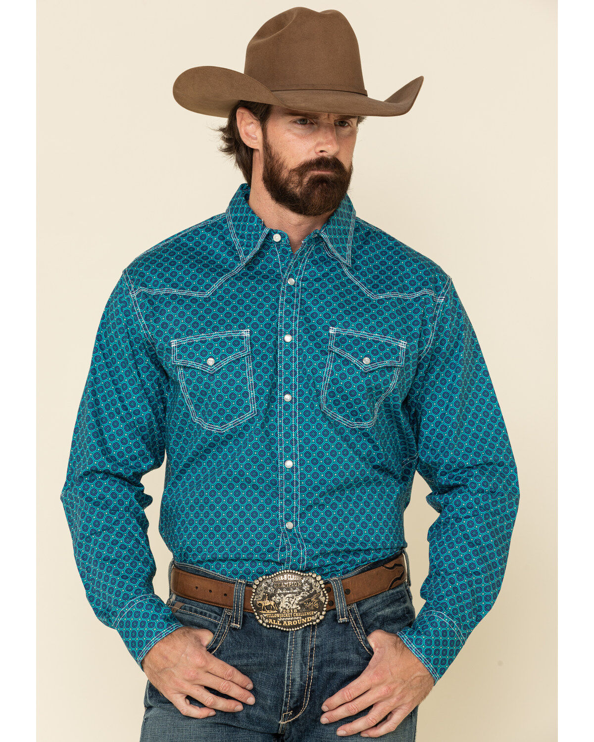 Image #1 - Wrangler 20X Men's Advanced Comfort Geo Print Long Sleeve Western Shirt , , hi-res