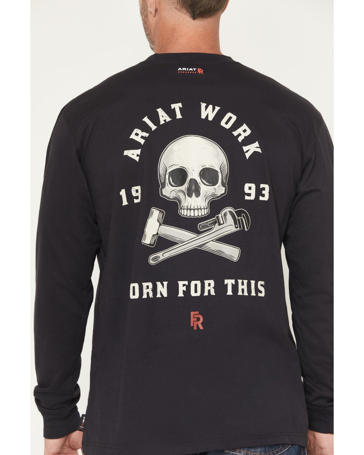 Image #4 - Ariat Men's FR Air Skull Long Sleeve Graphic Work Shirt, Black, hi-res