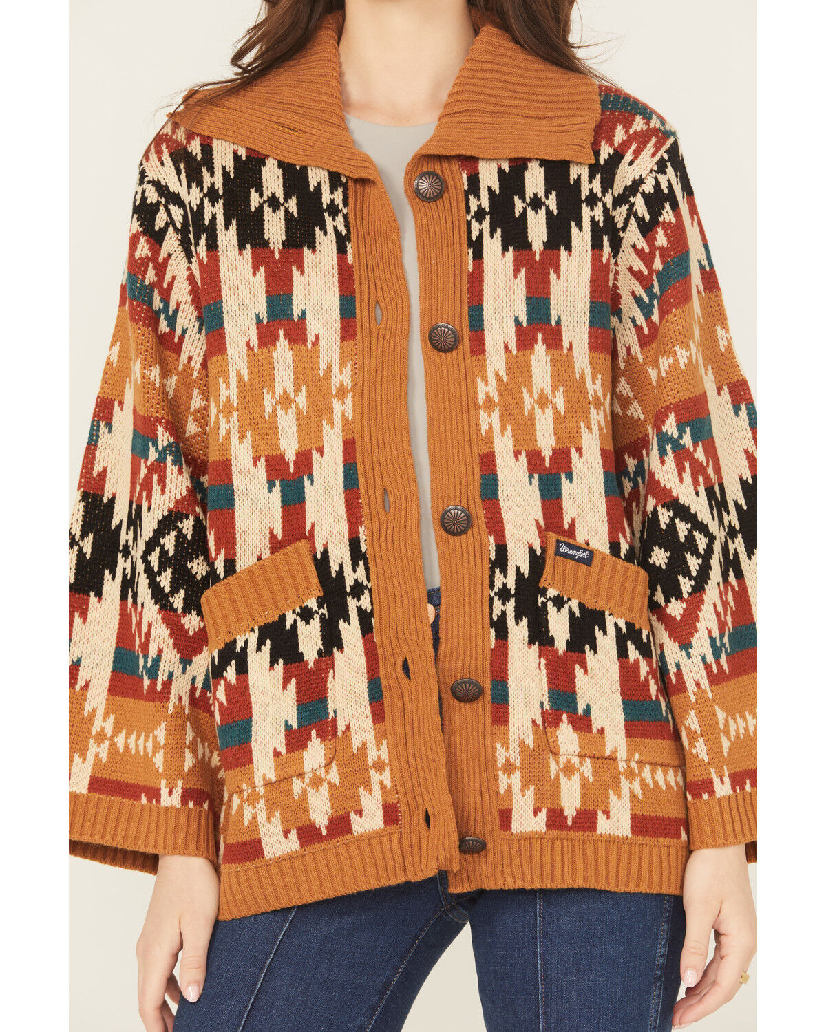 Image #3 - Wrangler Retro Women's Southwestern Button-Down Cardigan, Mustard, hi-res