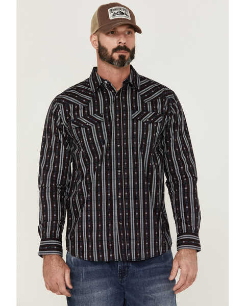 Moonshine Spirit Men's Otoe Stripe Long Sleeve Snap Western Shirt , Navy, hi-res