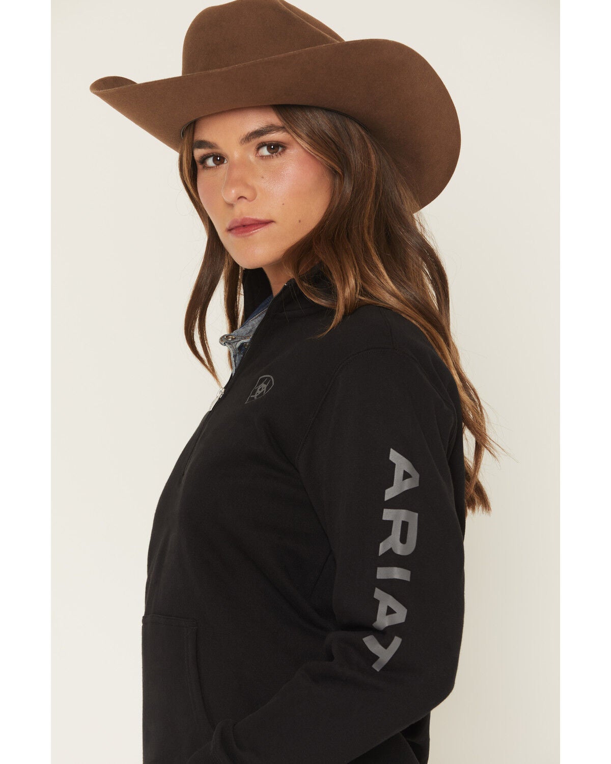 Ariat Women's Logo 1/2 Zip Sweatshirt, Black, hi-res