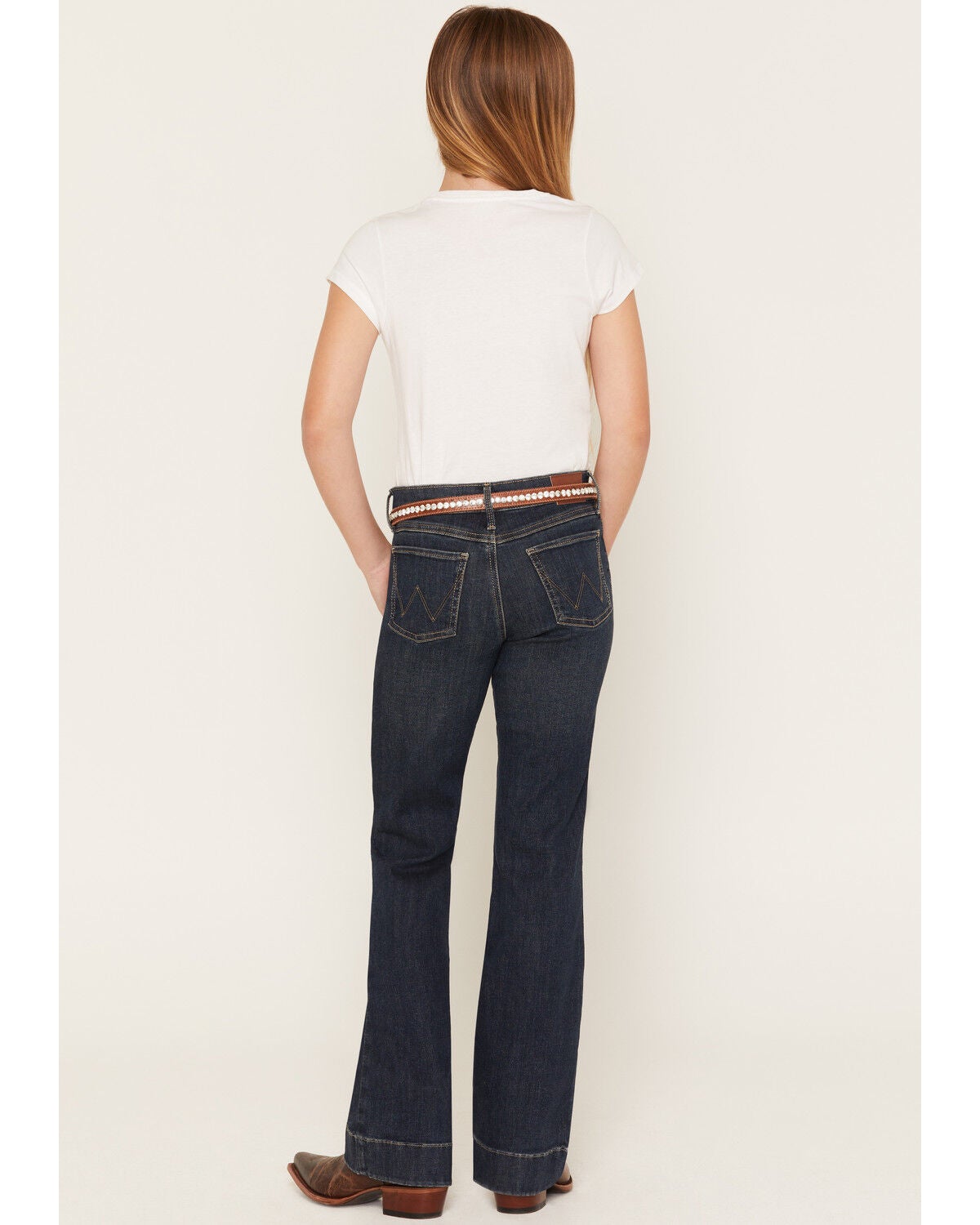 Image #3 - Wrangler Girls' Dark Wash Bespoke Trouser Stretch Denim Jeans, Dark Wash, hi-res