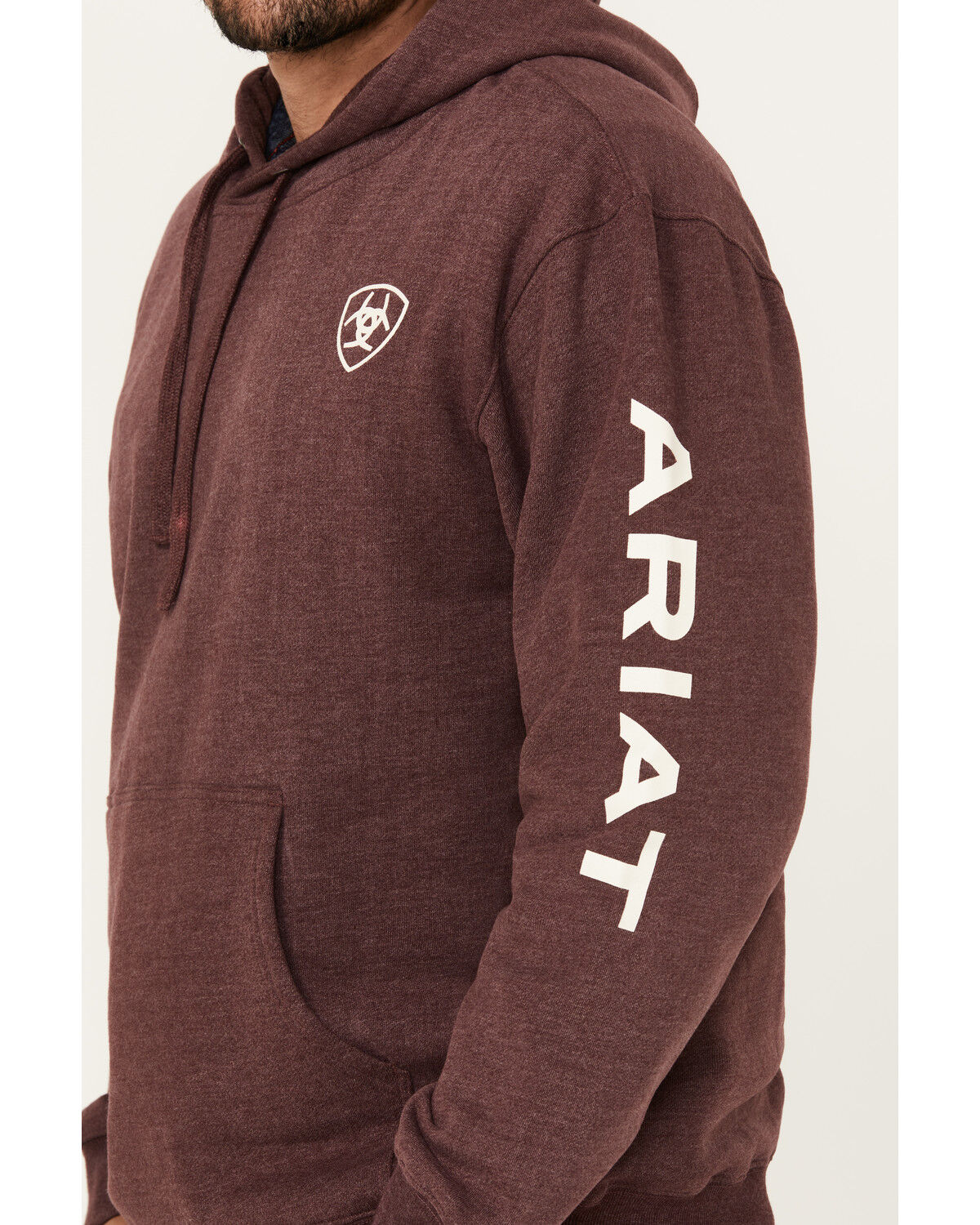 Image #3 - Ariat Men's Logo Sleeve Hooded Sweatshirt - Tall, Maroon, hi-res