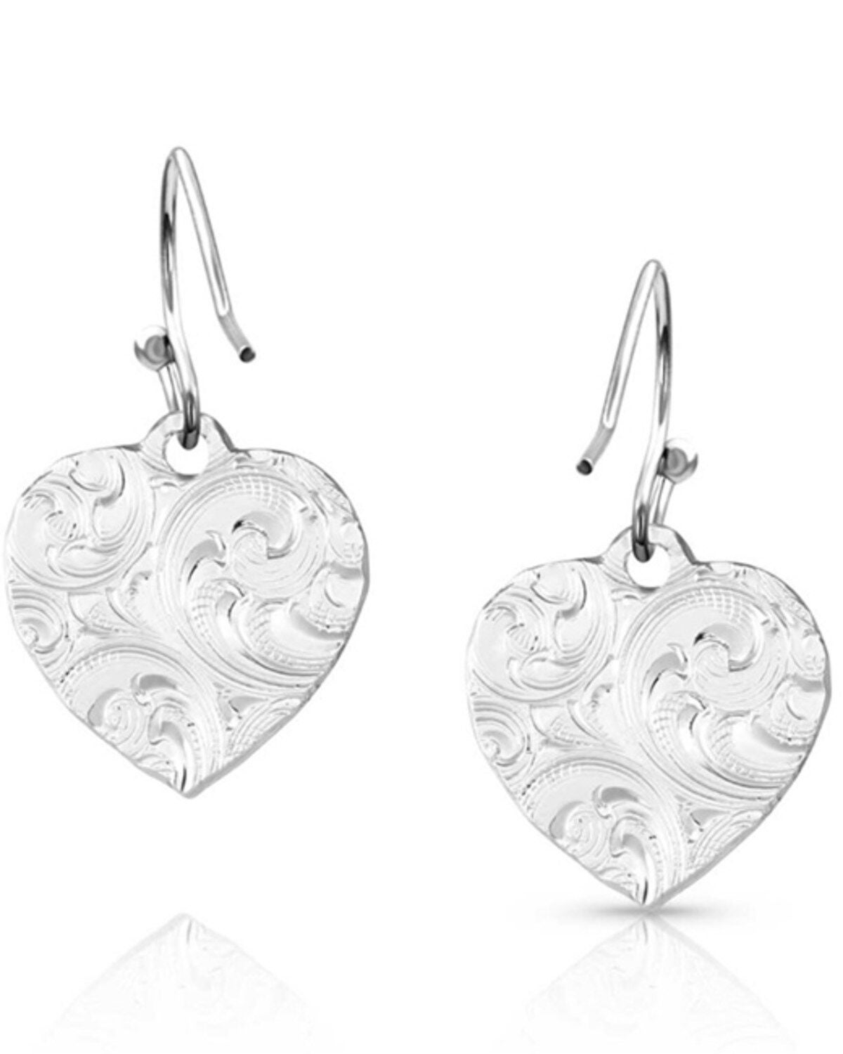 Montana Silversmiths Women's Chiseled Heart Earrings, Silver, hi-res