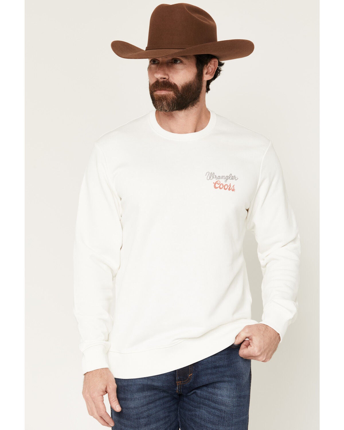Image #2 - Wrangler X Coors Banquet Men's Logo Crewneck Sweatshirt, Off White, hi-res