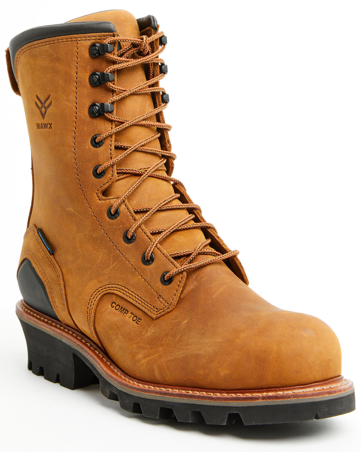 Image #1 - Hawx Men's 8" Logger Lace-Up Waterproof Work Boot - Composite Toe, Caramel, hi-res