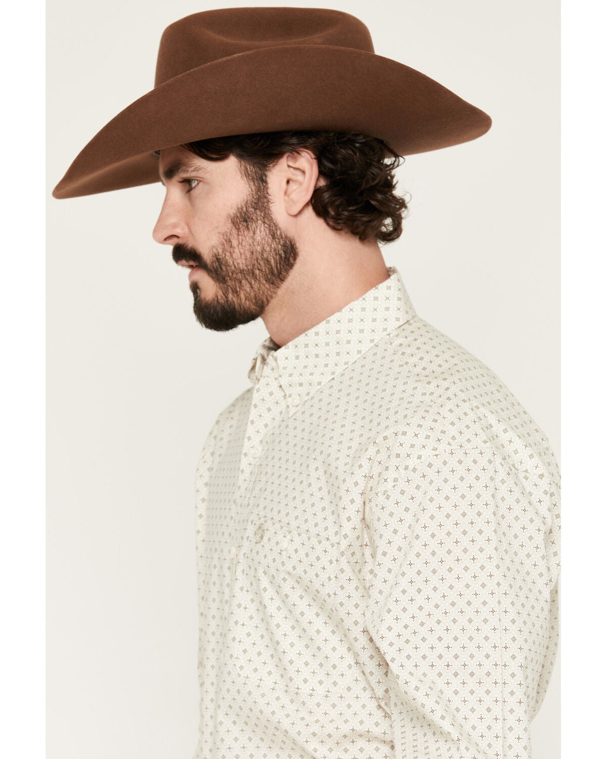 Image #2 - George Strait by Wrangler Men's Geo Print Long Sleeve Button-Down Stretch Western Shirt - Big, Cream, hi-res