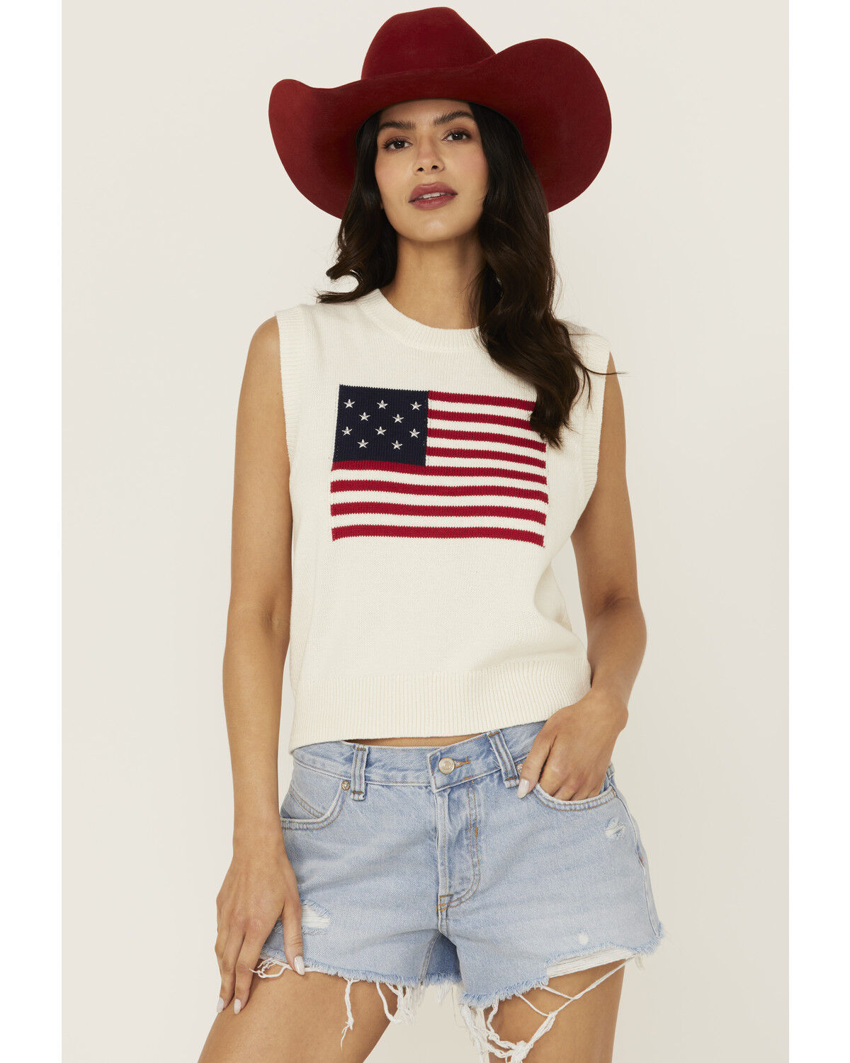 Sadie & Sage Women's Flag Sweater Tank, White, hi-res