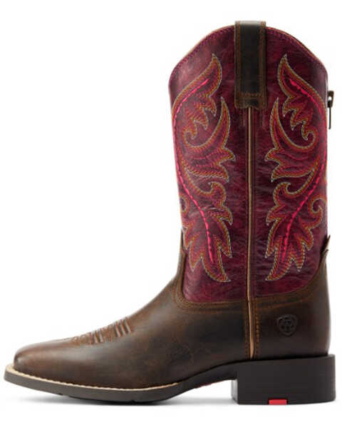 Ariat Women's Round Up Back Zip Western Performance Boots - Broad Square Toe, Brown, hi-res