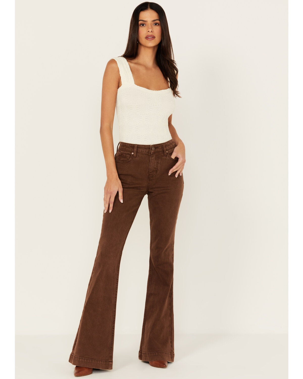 Shyanne Women's Pinecone High Rise Stretch Flare Jeans, Medium Brown, hi-res