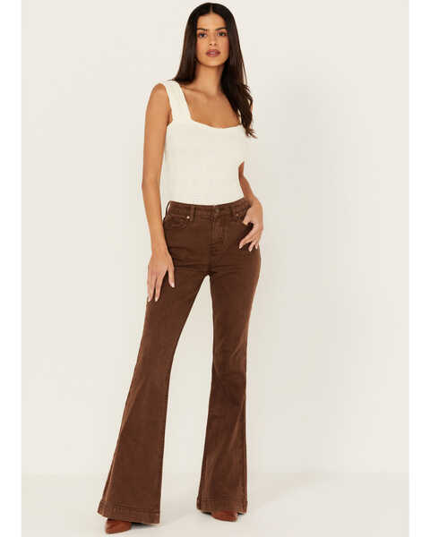 Shyanne Women's Pinecone High Rise Stretch Flare Jeans , Medium Brown, hi-res