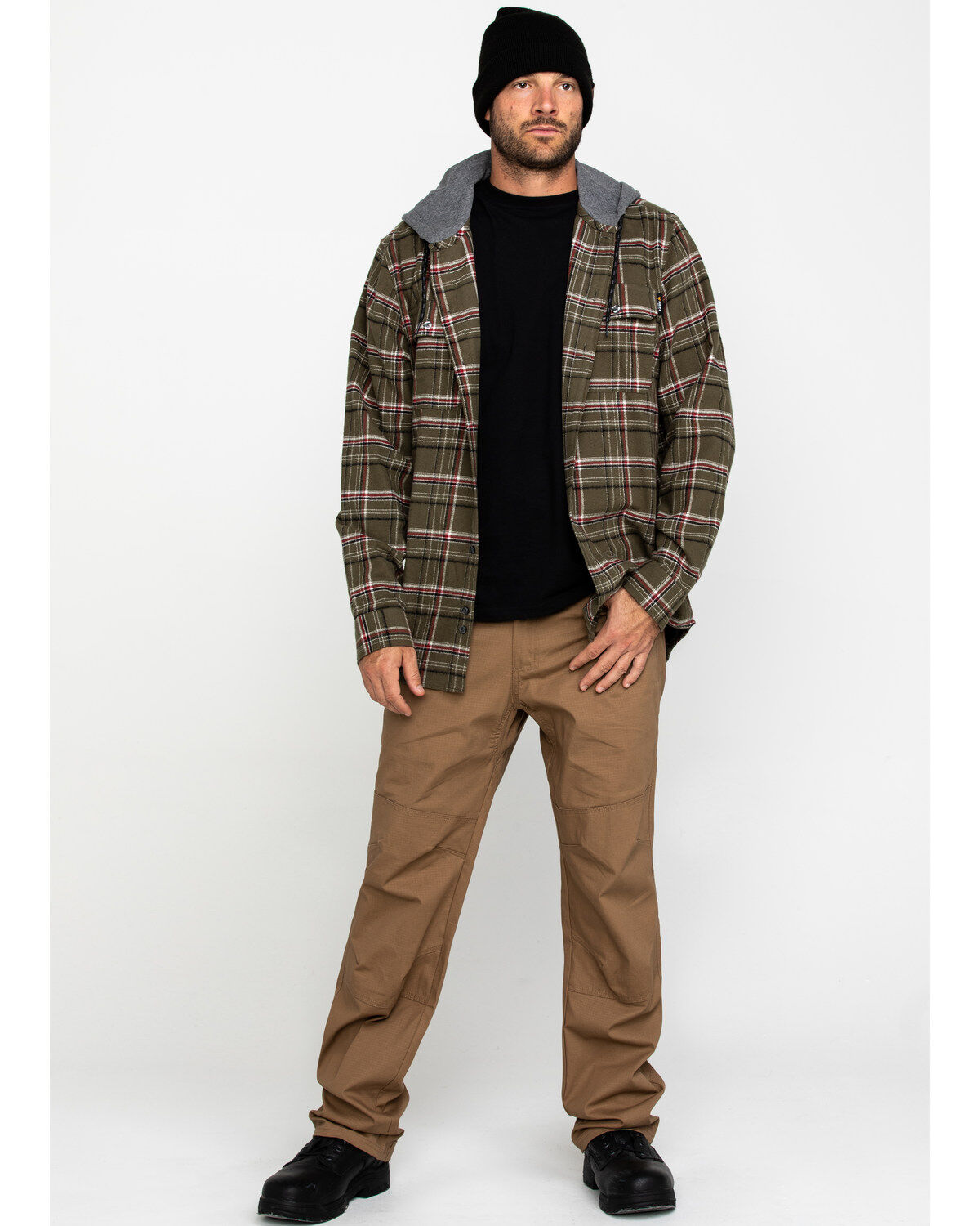 Image #6 - Hawx Men's Olive Mission Plaid Hooded Long Sleeve Work Shirt Jacket, , hi-res