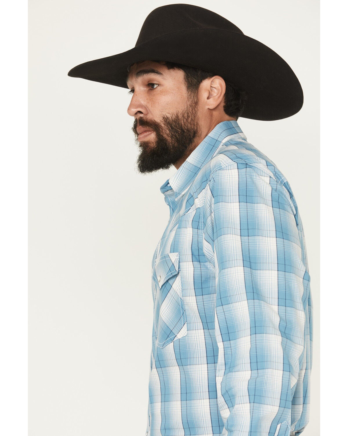 Image #2 - Wrangler 20X Men's Plaid Print Long Sleeve Snap Stretch Western Shirt, Blue, hi-res