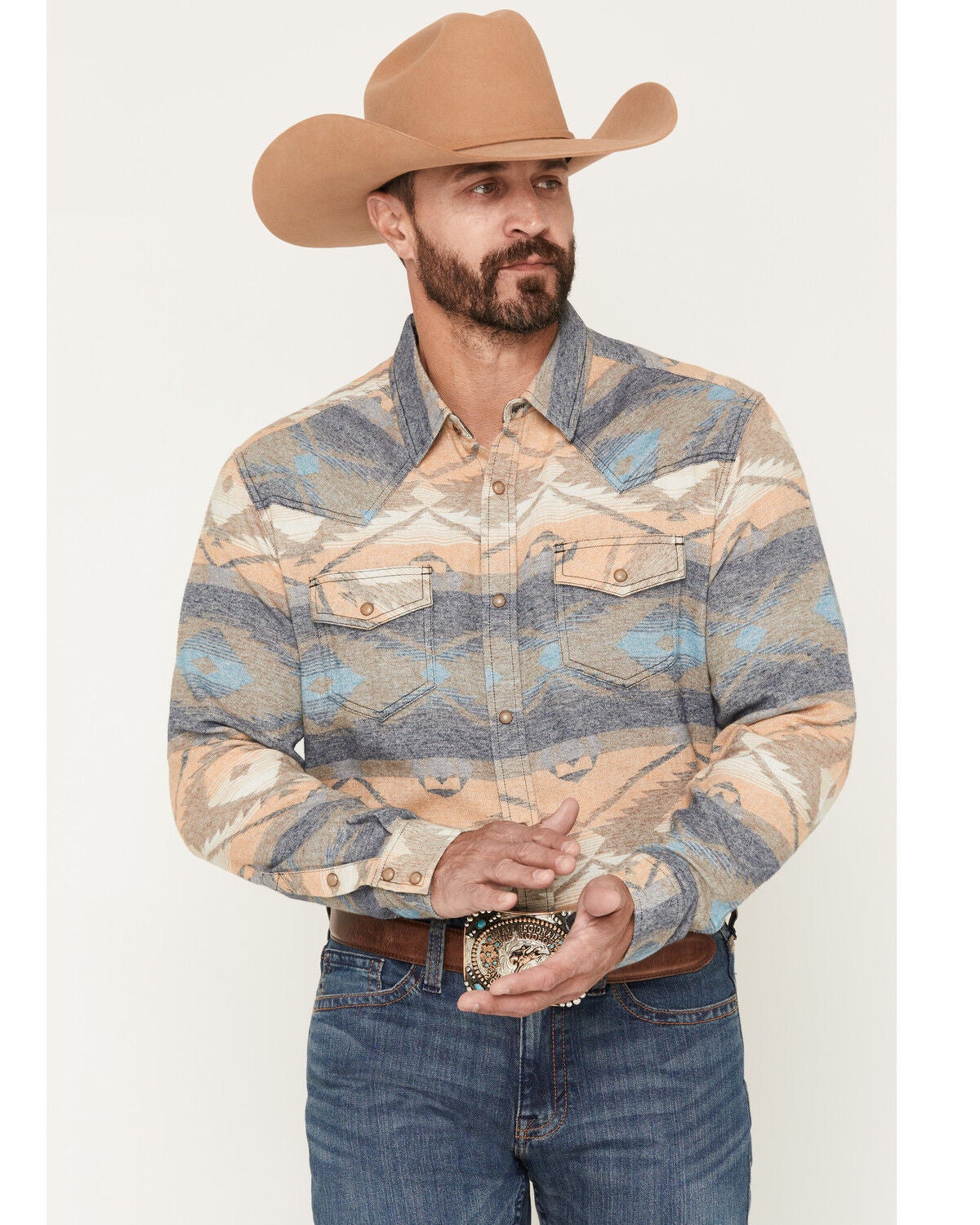 Image #1 - Cody James Men's Arrow Bear Southwestern Print Long Sleeve Snap Flannel Shirt - Tall, Multi, hi-res