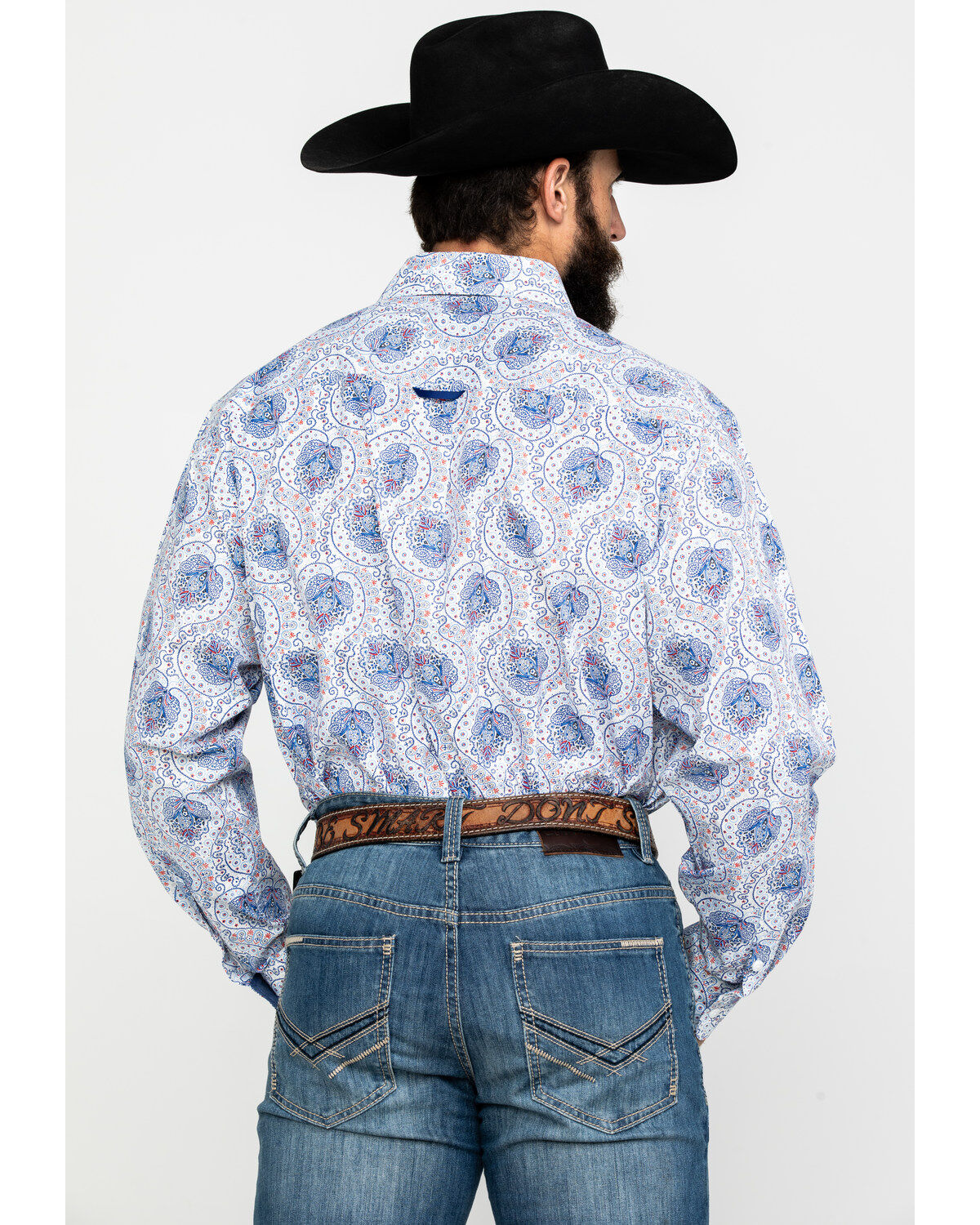 Image #2 - Tuf Cooper Men's Stretch Paisley Print Long Sleeve Western Shirt, Blue, hi-res