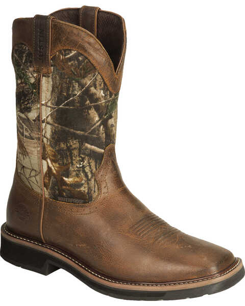 Image #1 - Justin Men's Stampede Camo Waterproof Work Boots, Camouflage, hi-res