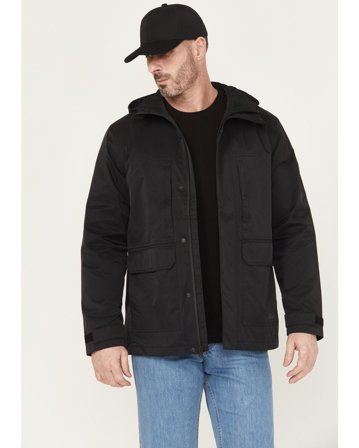 Thorogood Men's Waterproof Hooded Rain Jacket, Black, hi-res