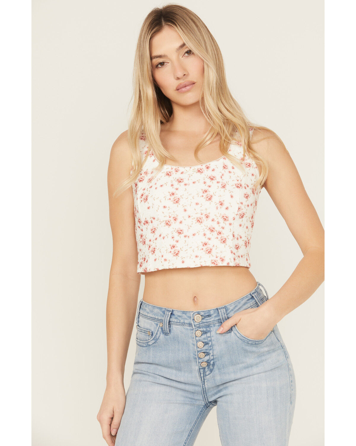Image #1 - Shyanne Women's Floral Print Corset Top, Red, hi-res