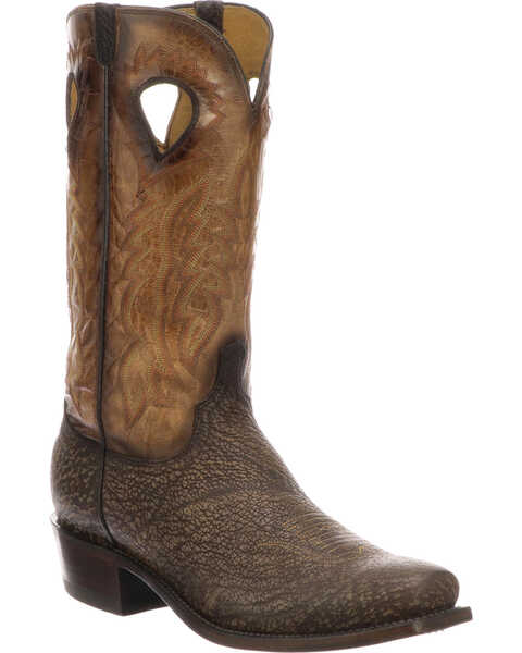 Image #1 - Lucchese Men's Handmade Bates Chocolate Shark Pull Hole Western Boots - Snip Toe, , hi-res